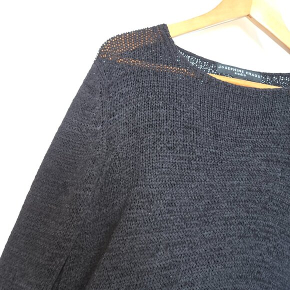 Josephine Chaus Black Mesh Knit Lightweight Layering Sweater Size M - Picture 6 of 6